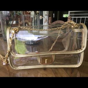 Transparent Clear Gold Trim Shoulder Bag Purse